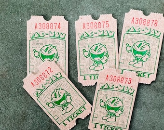 Vintage Pac-Man Tickets, Lot of 5, Red Numbers, Junk Journals, Collage, Scrapbooking, Cool Graphics