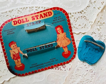 Vintage Doll Stand Card, with Plastic Doll Stand