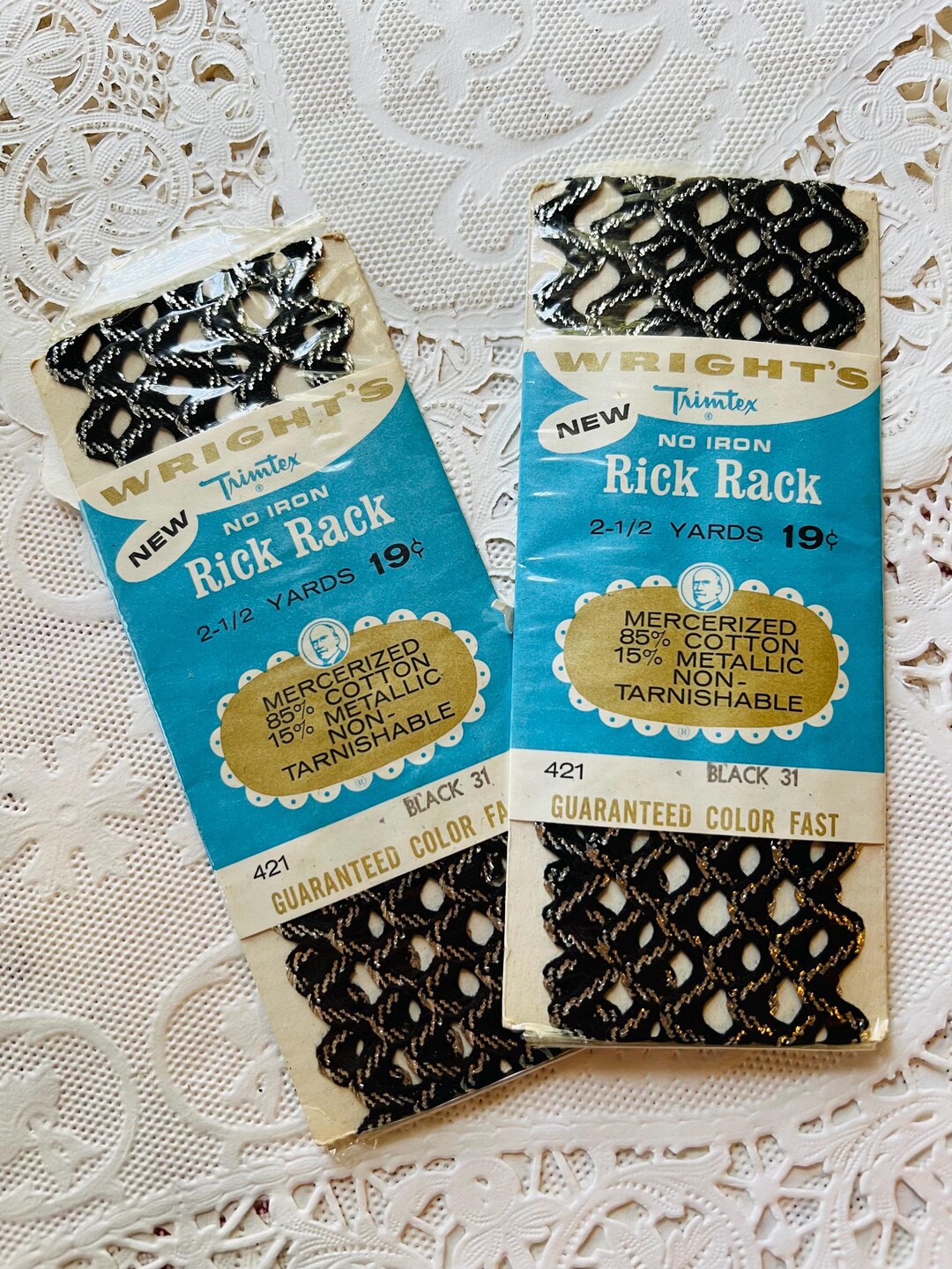 Two Packages Vintage Metallic Black and Silver Rick Rack, Wright's ...