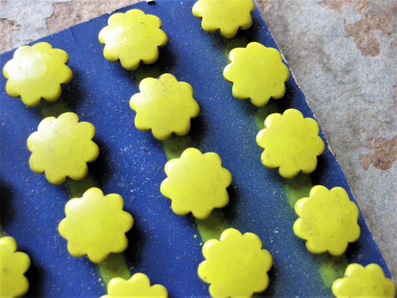 Mixed Media Altered Art Supply Unusual and Beautiful Vintage Metal Tacks Yellow Flowers