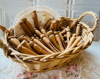 13 Vintage Wash Day Clothespins, Rustic Farmhouse Decor, Laundry Room