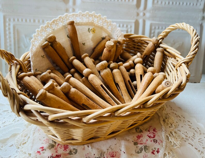 13 Vintage Wash Day Clothespins, Rustic Farmhouse Decor, Laundry Room image 1