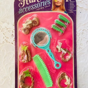 Vintage Flair Accessories 11 1/2 Doll Hairpieces Rubber Curlers Comb Mirror by Totsy image 1