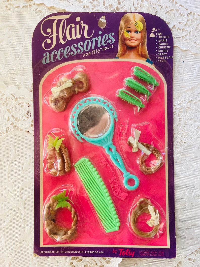 Vintage Flair Accessories 11 1/2 Doll Hairpieces Rubber Curlers Comb Mirror by Totsy image 1