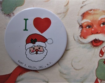 Vintage Large I Heart SANTA Pin, Made in Hong Kong, Kitschy Christmas Fun, Stocking Stuffer