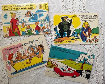 4 Vintage Adult Humor Postcards, Detroit Michigan Souvenir, Unused, Memorabilia, Collectible