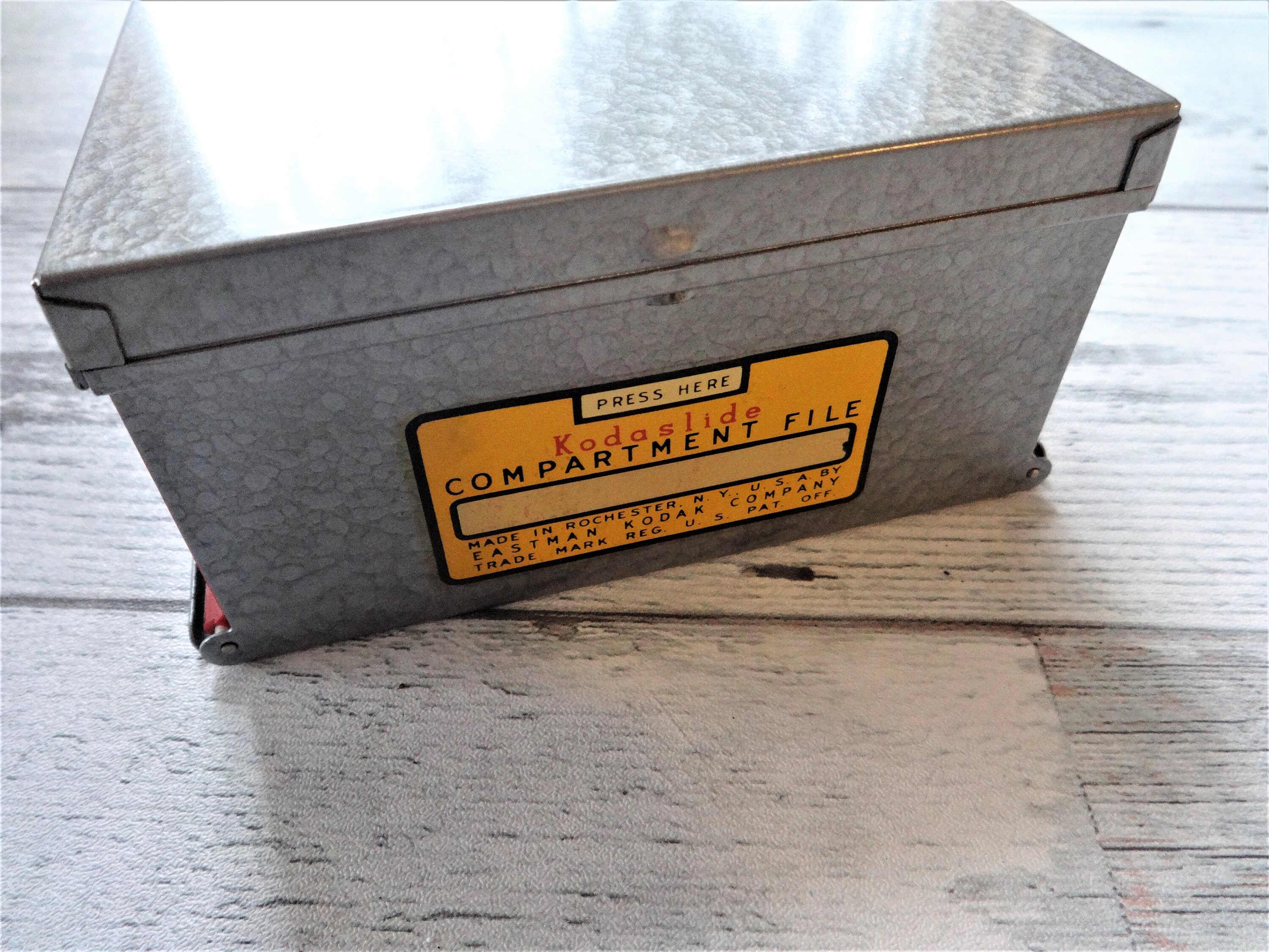 Vintage Kodaslide Compartment File, Metal Slide Filing Box with drop down Compartments, used for sale  