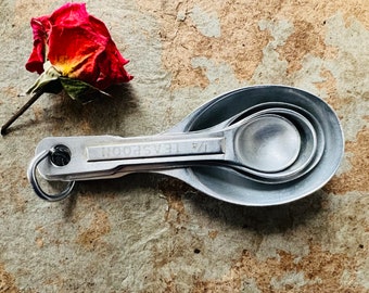 Vintage Aluminum Measuring Spoons, Four on Ring, Vintage Kitchen Decor