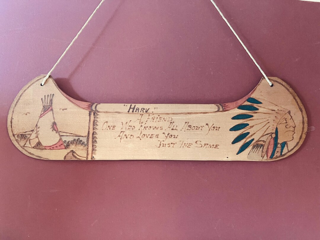 Vintage Native American Canoe Wall Art Handmade, Rustic Cabin, Cottage ...