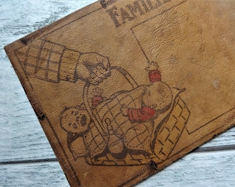 Vintage Leather Postcard, Babies in a Basket, Families Supplied