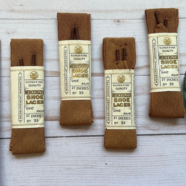 Vintage Shoe Laces, Antique Brown, Wide, Store Display, Collectible, One Package (One Pair)