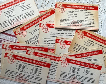 Six Retro Recipe Cards, Chef Recipe of the Week, 1950s, Journaling, Smash Books, Old Fashioned