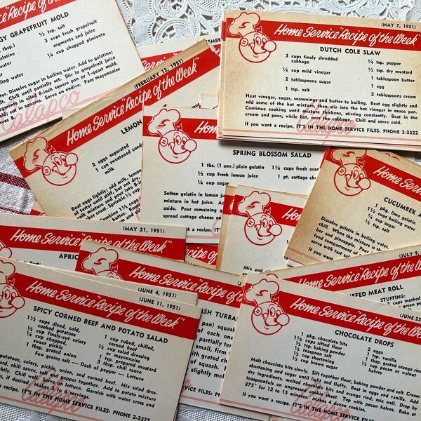 Six Retro Recipe Cards, Chef Recipe of the Week, 1950s, Journaling, Smash Books, Old Fashioned