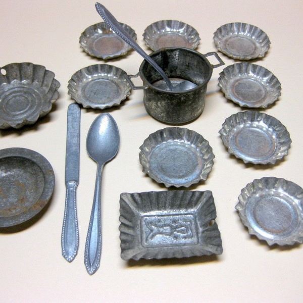 Vintage Childrens Dishes, Tin, Germany, Collectible or Use in Jewelry, Assemblage, Altered Art, Ornaments