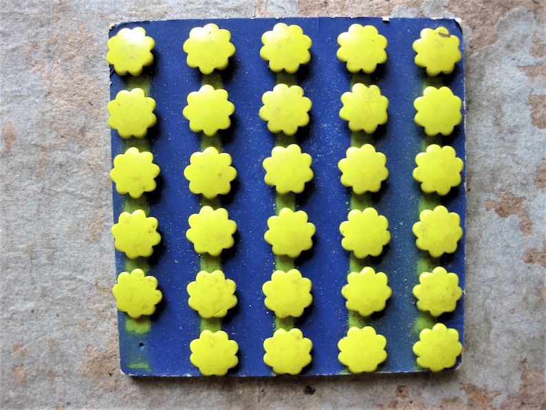 Mixed Media Altered Art Supply Unusual and Beautiful Vintage Metal Tacks Yellow Flowers