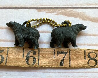 Vintage Miniature Black Bear Pair on Vintage Ball Chain, Key Chain, Mini Charms