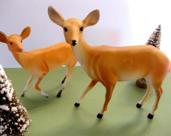Vintage Pair of Hard Plastic Deer, Doe and Fawn