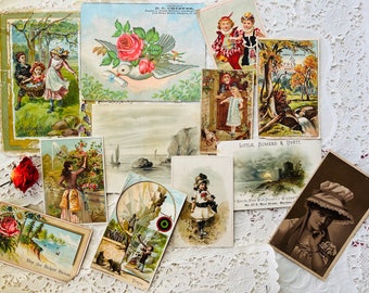 12 Antique Trade Cards, Time-Worn with Age, Ephemera, Collectibles, Journaling