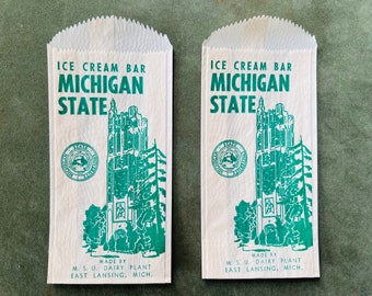 Two Vintage Michigan State University  Ice Cream Bar Bags, Glassine, Junk Journals, Collage, Gift Card Holder