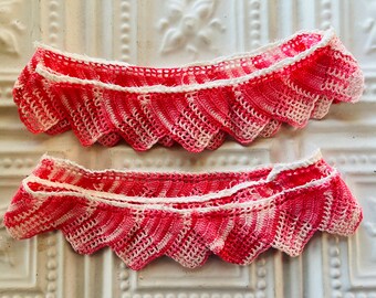 Vintage Pink Varigated Trim Two Pieces Salvaged Crochet Edging