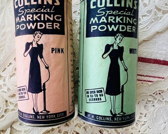 Set of Two Collins Special Marking Powder, One Unused, White and Pink, Vintage Sewing Supply