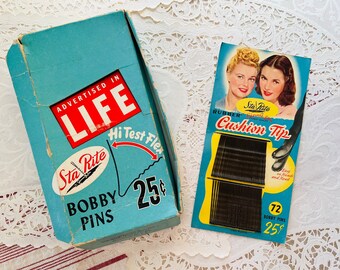 Vintage Store Display Bobby Pin Box with Sta Rite Bobby Pins Inside, General Store, Vintage Fair