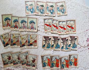 Set of 7 Vintage Authentic Kids Game Cards Assorted Whip Theme Age-Worn Illustrations