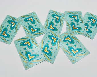 8x Vintage Blue/Aqua Double Heart Cards