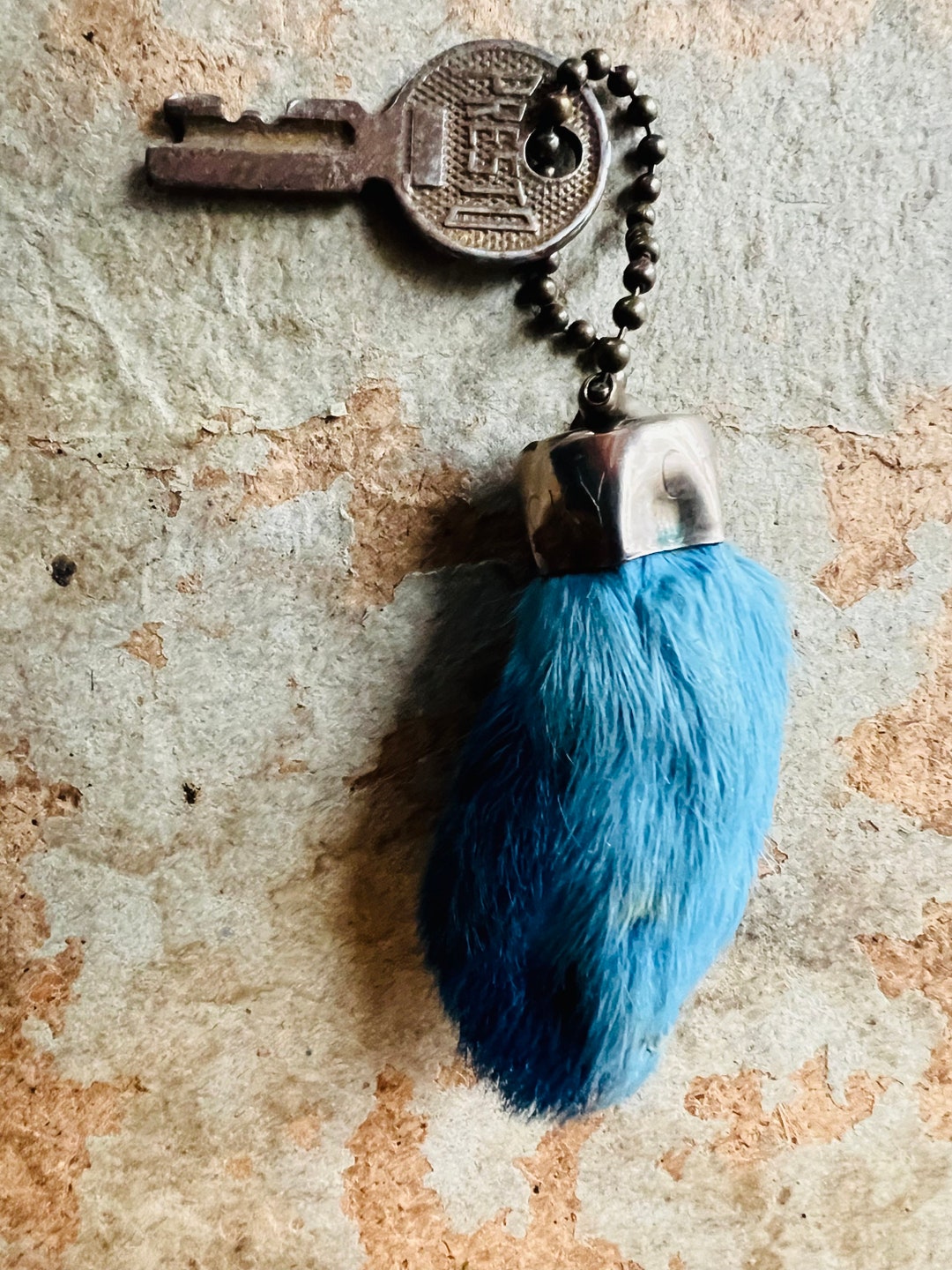 Vintage Lucky Charm Rabbits Foot Key Chain With Presto Key, Blue Etsy