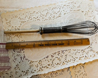 Vintage Large Wire Whisk, Wood and Steel Mid Century Cooking Tool Farmhouse Decor