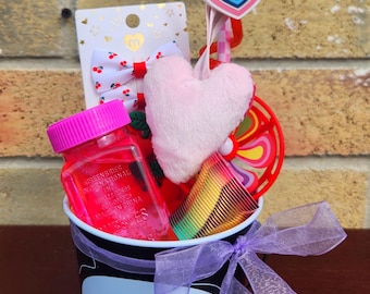 Panda Theme Birthday Basket: Keychain, Hair Bows, Bubbles