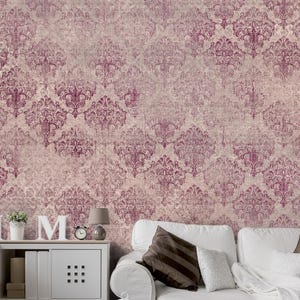 Rosa Tapete Damask: Retro Distressed Schälen und Aufkleben Wandbild