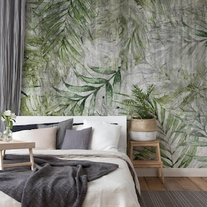 Exotic Leaves Wallpaper | Vibrant Jungle Leaf Wall Covering | Nature-Inspired Greenery Wall Art | Luxurious Tropical Leaf Wall Mural