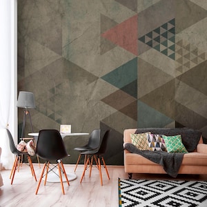 Geometric Shapes Wallpaper, Earth Tones Triangle Wall Mural