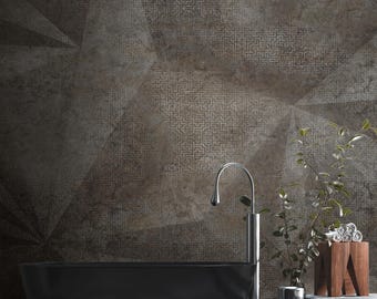 Papier peint effet béton, motif géométrique texturé avec vinyle amovible