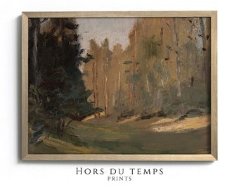 Moody Autumn Forest Landscape Painting, Rustic Country Farmhouse PRINTABLE Vintage Art, Hors du temps Prints