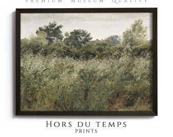 Wildflowers Meadow Painting, Muted Green Tones Landscape, Village Cottagecore Farmhouse PRINTABLE Vintage Art, Hors du temps Prints