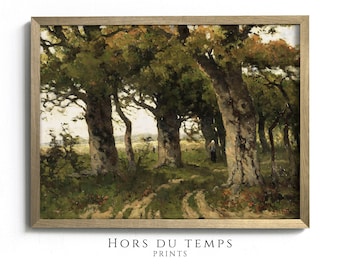 Oak Tree Forest Landscape Oil Painting, Green Tone Rustic PRINTABLE Art, Vintage Cottage Wall Decor, Hors du temps Prints