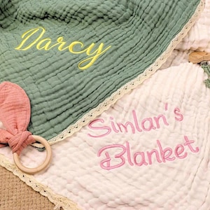 Knitted Name Baby Blanket, Personalized Embroidered Blanket, Soft Cotton Blanket for Newborns,Baby Shower Gift, Hospital Coming Home Blanket