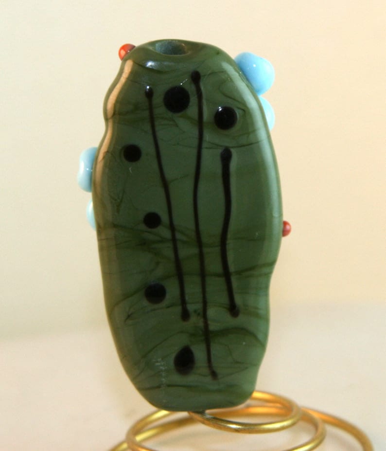 BWB Lampwork Art Glass SRA Handmade Art Glass Focal Garden Ladybug Bead Burnt Wood Beads