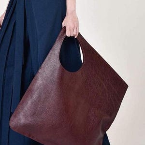 Oversized Red Leather Tote Bag: Handmade Geometric Shopper