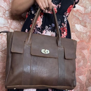 Handmade Moroccan Leather Tote Bag: 15&quot; Laptop Work Bag