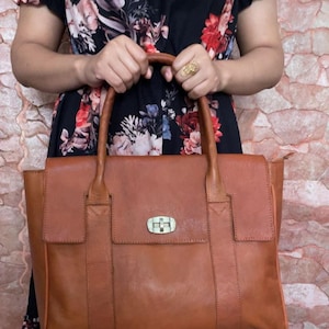 Handmade Moroccan Leather Tote Bag: 15&quot; Laptop Work Bag
