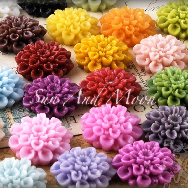 Resin Cabochons - 20pcs Flower Cabochons - 22mm - Mix and Match Your Choice of Colorful Resin Flowers Mums