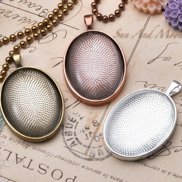 10 Large Oval Pendant Trays - 30x40mm Oval Pendant Blanks - Bezel Cabochon Settings - Pendant Tray Blanks