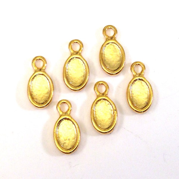 6 Vintage Gold Plated 8x5mm Tray / 15x8mm Oval 1 Loop Pendant, Cabochon Settings, Charms