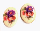 2 Vintage 25x18mm Floral Glass Limoges Cabochons from West Germany, circa 1950