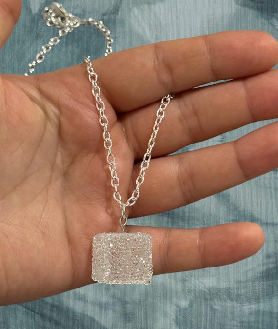 【OV】cube sugar necklace Jewelry Necklace , a Sparkling Cube of Diamonds, A Sugar