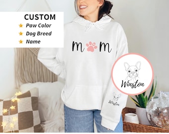 Customizable dog mom hoodie, personalized dog lover sweatshirt, pet mom hoodie with sleeve design, custom dog name apparel, gift for dog mom