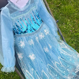 Elsa Princess Dress – Snow Queen Costume for Girls – Frozen Birthday Gown with Sequin Embellishment (3T-10T)